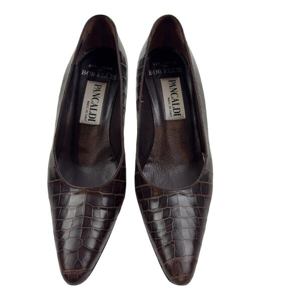 Pancaldi Made in Italy Croc Embossed Leather Classic Timeless Pumps Women's 6 - Picture 2 of 9